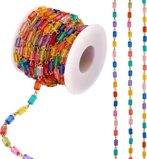 1 Strand 32.8 Feet Acrylic Beaded Chains Colorful Handmade Bead Chain Unwelded for Jewelry Purse Strap Handbag Link Chains Making