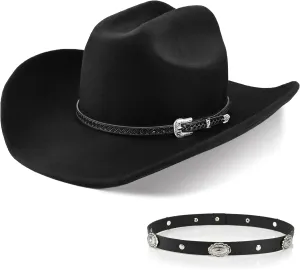 100% Wool Western Cowboy Hat for Men Women Classic Fedora Hat Felt Cowgirls Hats with Two Decorative Bands
