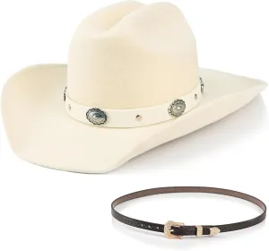 100% Wool Western Cowboy Hat for Men Women Classic Fedora Hat Felt Cowgirls Hats with Two Decorative Bands