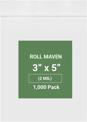 1000 Count 3" x 5" 2 Mil Clear Plastic Resealable Zip Bags, Strong & Durable Poly Baggies with Resealable Zip Top Lock for Travel, Storage, Packaging & Shipping