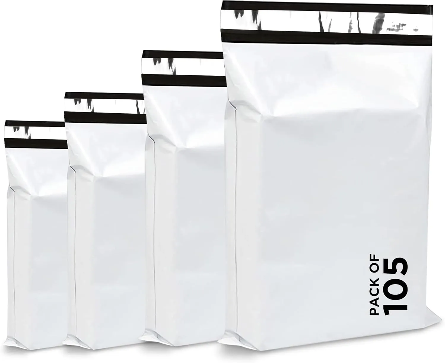 105 Pcs Poly Mailers - Mix Size - Self Sealing, Waterproof, Tear & Leakproof White Mailers - PE Poly Bags for Shipping - Easy to Use Plastic Mailing Bags for Small Businesses
