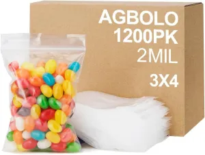 1200Pcs Small Plastic Bag for Jewelry, 3x4'' Small Zip Bag Baggies Resealable, 2 Mil(2 Layer) Durable Small Zip Bag for Pill and Small Business - Clear