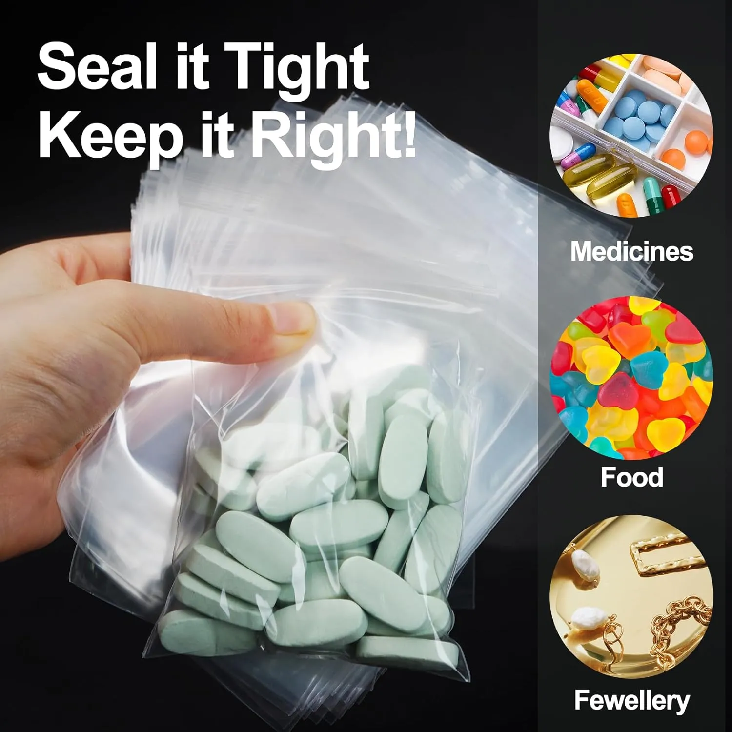 1200Pcs Small Plastic Bag for Jewelry, 3x4'' Small Zip Bag Baggies Resealable, 2 Mil(2 Layer) Durable Small Zip Bag for Pill and Small Business - Clear
