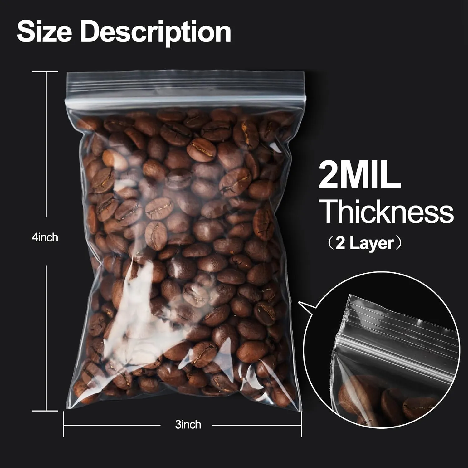 1200Pcs Small Plastic Bag for Jewelry, 3x4'' Small Zip Bag Baggies Resealable, 2 Mil(2 Layer) Durable Small Zip Bag for Pill and Small Business - Clear