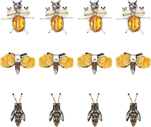 12Pcs 3 Styles Bees Patches Rhinestone Bead Patch Sew on Crystal Beaded Appliques Insect Patches Embroidery Patch for Jeans Jackets Clothing Handbag Shoes Dress DIY Crafting