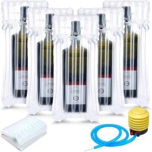 150 Pcs Wine Bottle Protector Bags for Travel Inflatable Air Column Wine Shipping Sleeves Cushion with Reusable Pump Bag for Travel, Safety Shipping