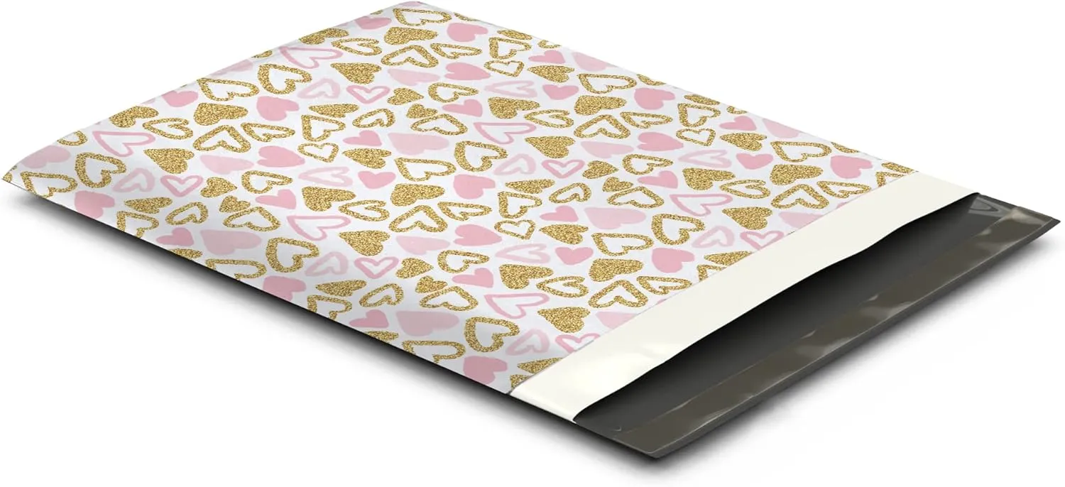 19x24 (25) Pink Hearts Designer Poly Mailers Waterproof Self Sealing Tear Resistant Polymailers Large Shipping Envelopes Premium Printed Bags For Small Businesses