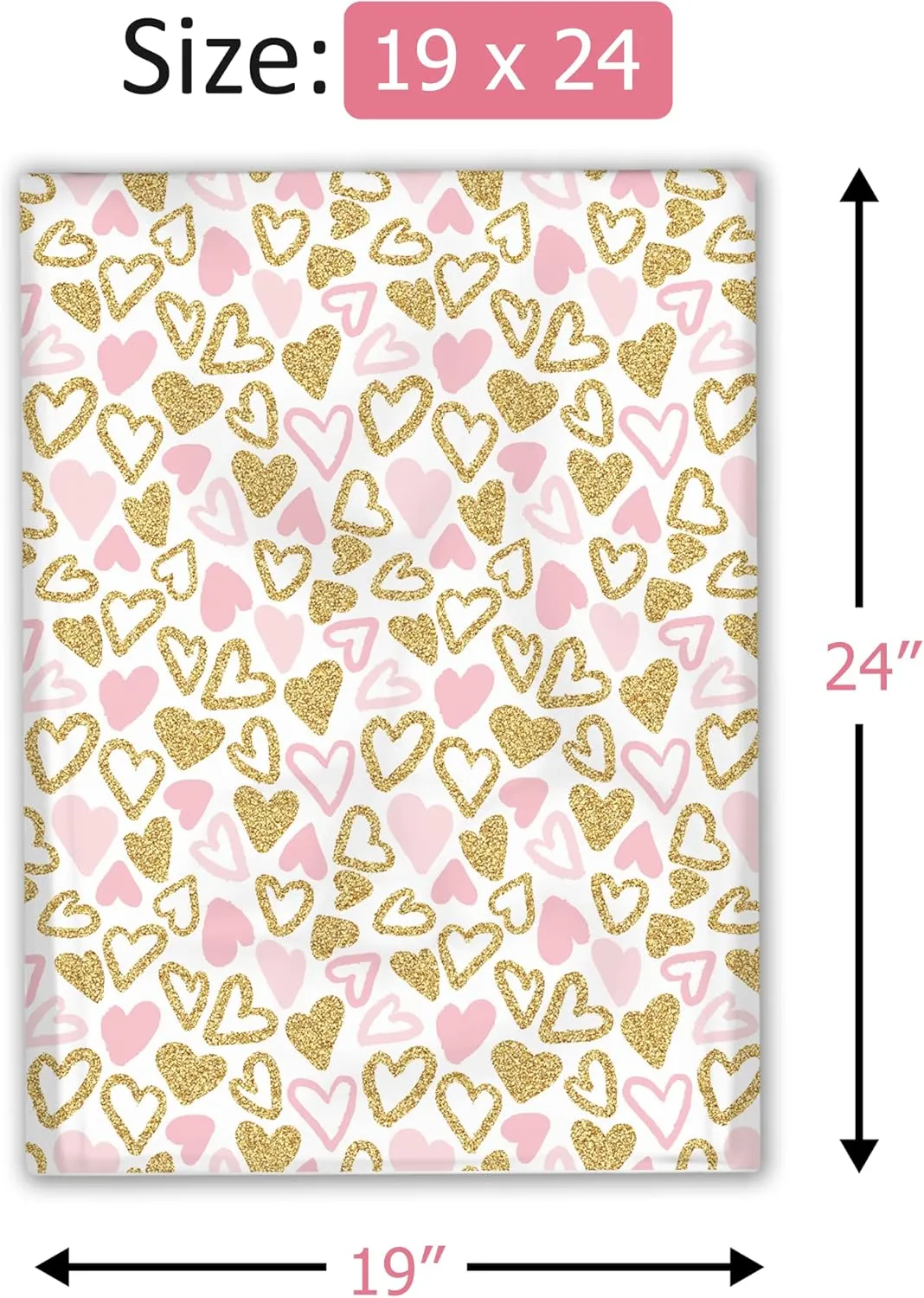 19x24 (25) Pink Hearts Designer Poly Mailers Waterproof Self Sealing Tear Resistant Polymailers Large Shipping Envelopes Premium Printed Bags For Small Businesses
