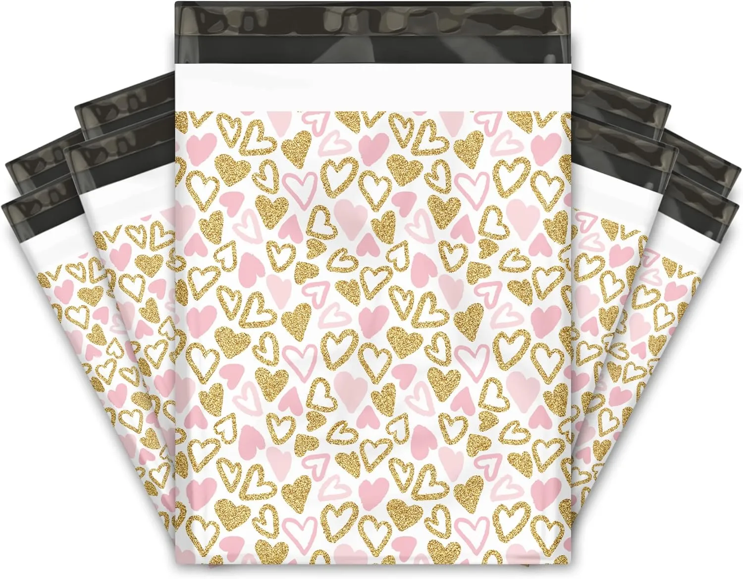 19x24 (25) Pink Hearts Designer Poly Mailers Waterproof Self Sealing Tear Resistant Polymailers Large Shipping Envelopes Premium Printed Bags For Small Businesses