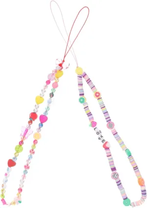 2Pcs Colorful Beaded Phone Hanging Lanyard Lost Wrist Straps for Phones Versatile Beaded Charms for Cameras Keychains and Travel Accessories