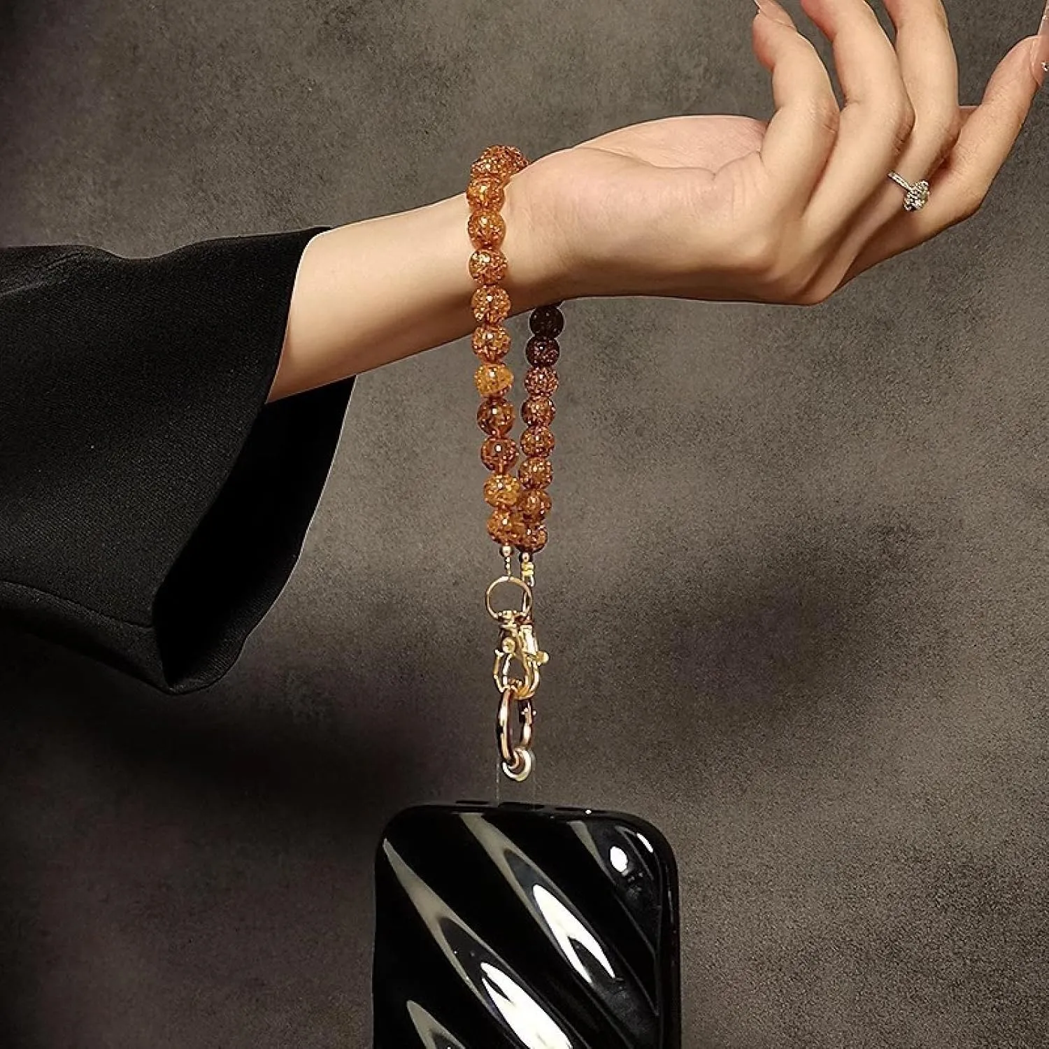 2pcs Mobile Phone Wristband, Amber Beaded Lanyard Keychain, Beaded Mobile Phone, Hands-Free Anti-Drop/Anti-Theft