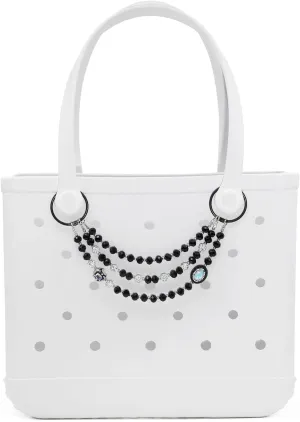 3-Tier Chain for Bogg Bag, Accessories for Bogg Bag, Sparkling Beads Decoration for Bogg Bag Charm, Rubber Beach Bag Tote Handbag Crossbody Shoulder Bag（Black）