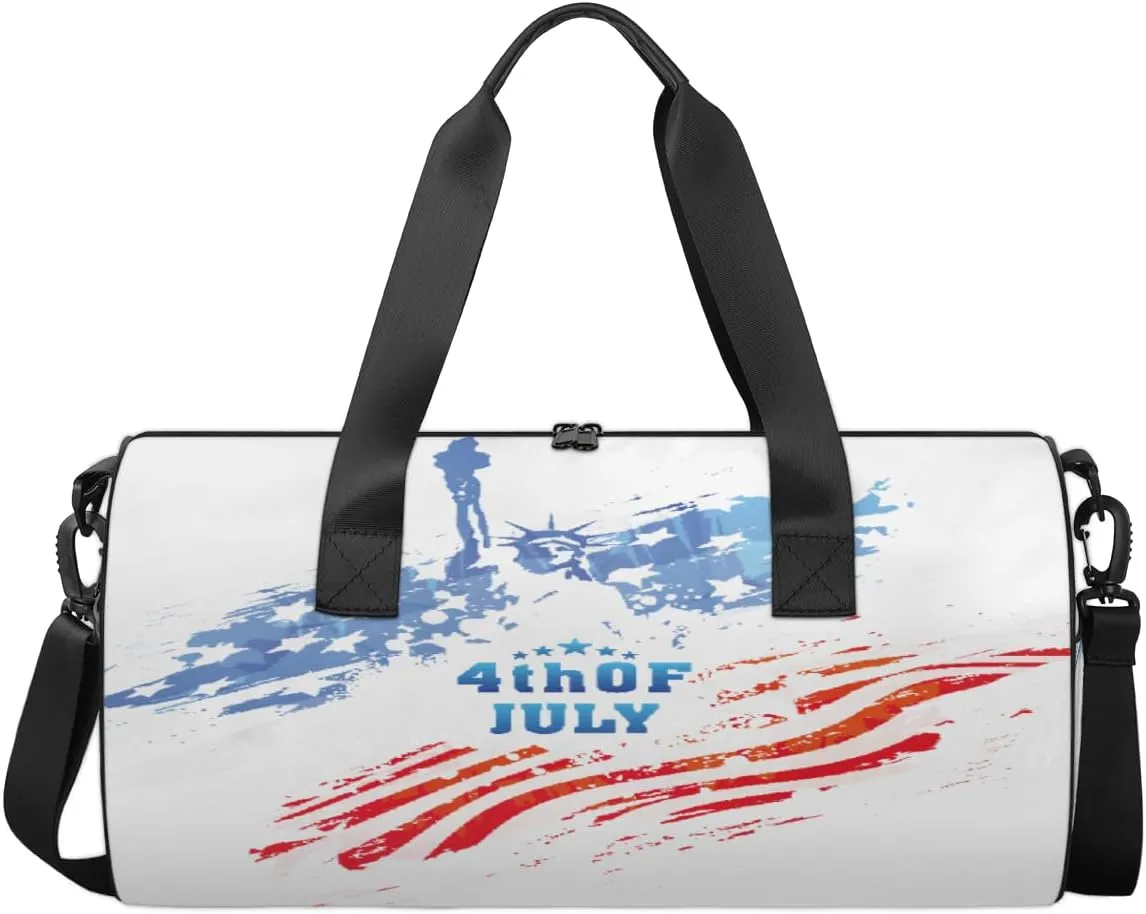 4th Of July Travel Duffel Bag Statue of Liberty American Flag Sports Gym Bag Men Women Sports Travel Luggage Bag 17.6”×9”×9 “ Duffel Bag Weekend Overnight Gym Bag Nvenient For Carrying