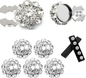 5 Sets Rhinestone Button Covers for Women Blouses Men Tuxedos with 10-Piece 11.5mm Buttons,Sewing Kit Replacement for Cufflinks,Shirts,Clothes,DIY Craft Supplies, Holiday Dress Decoration