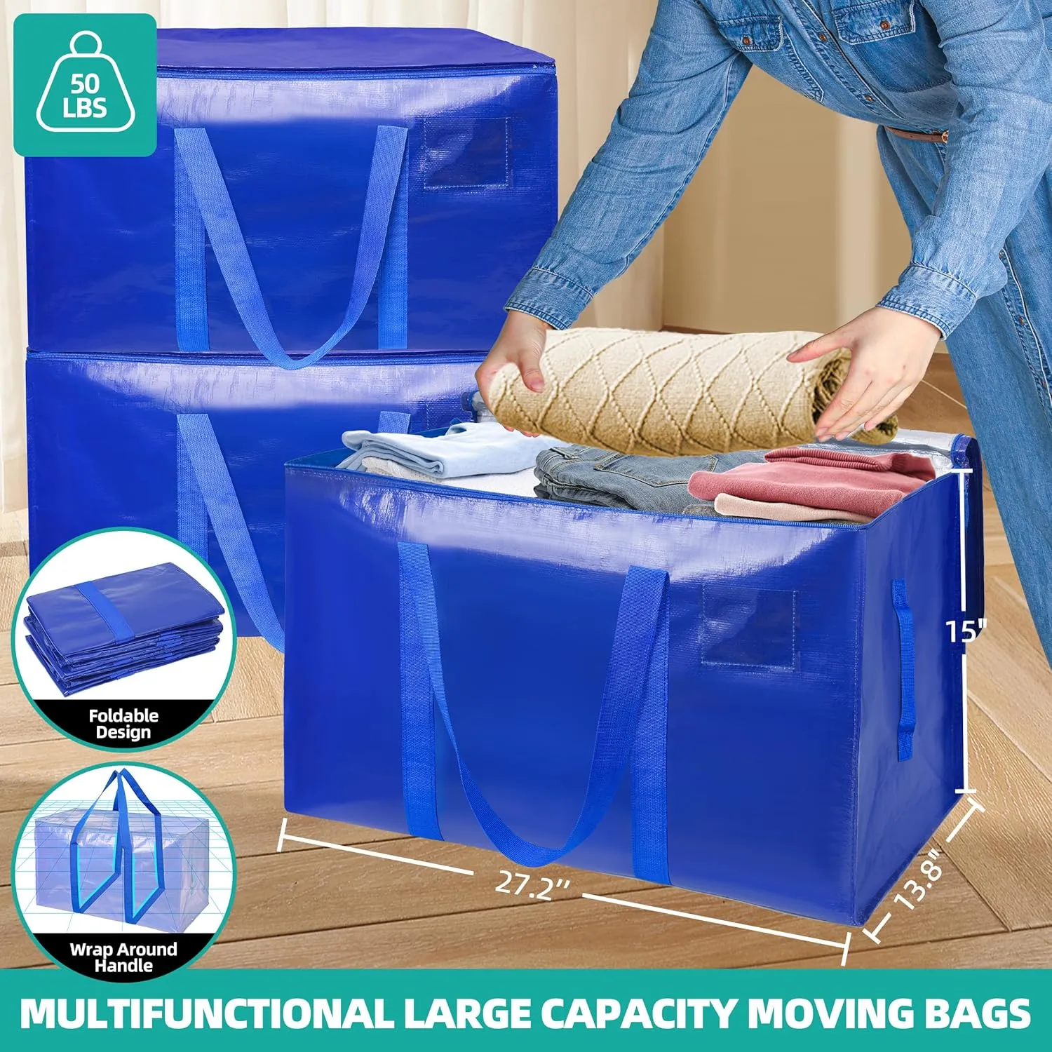 6 Pack Moving Bags Heavy Duty Storage Bags With Zippers And Strong Handles Packing Bags For Moving Storage Travel Camping Space Saving Alternative To Moving Boxes College Essentials Moving Supplies