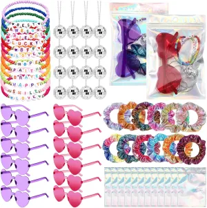 60 Pcs Friendship Party Favors 12 Sets Era Popular Singer Gift Sets Include Friendship Beaded Bracelets Disco Ball Necklace Heart Sunglasses Holographic Gift Bag for Y2k 1989 Fans Birthday