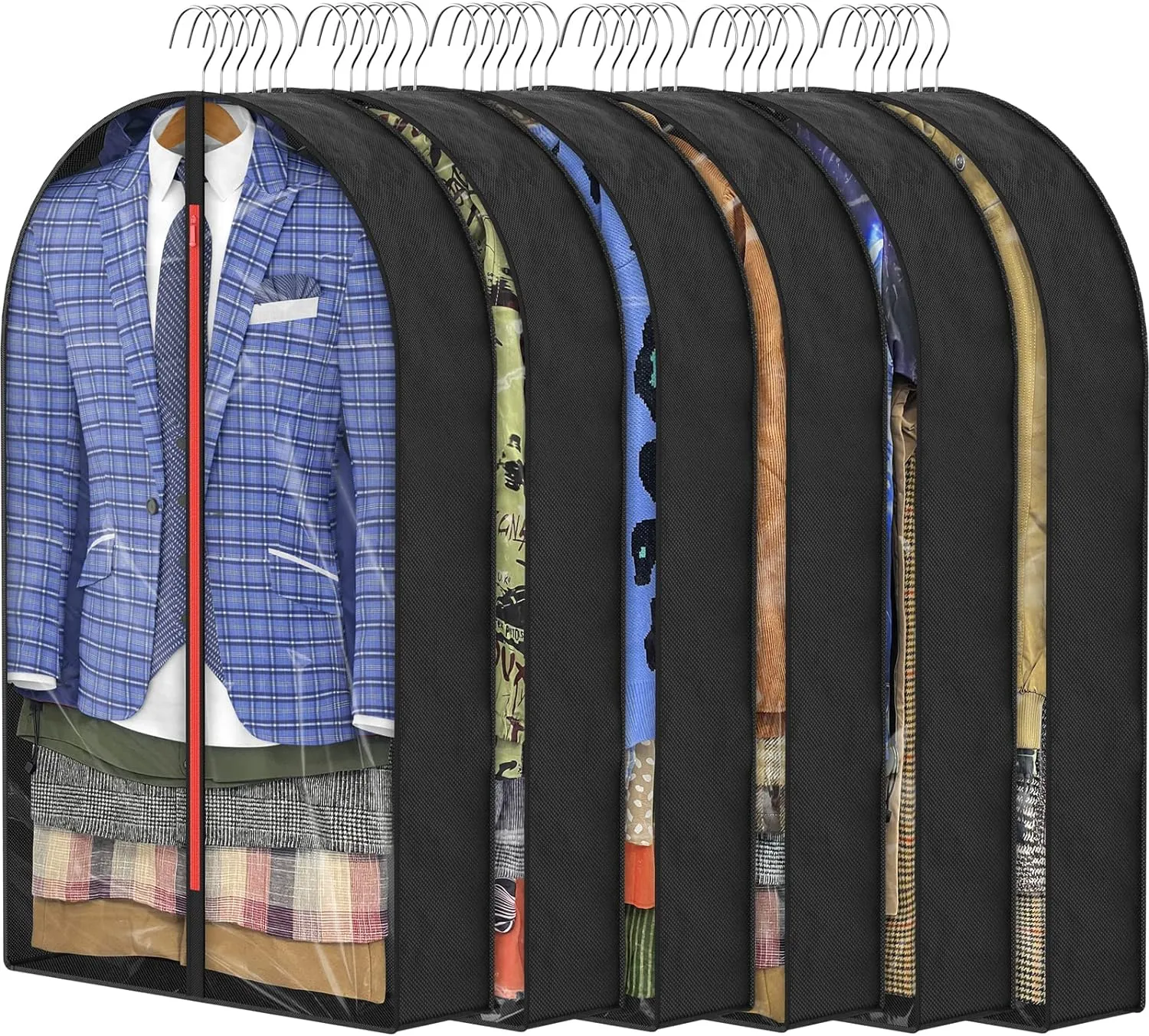 6.5" Gussetes Garment Bags for Hanging Clothes Storage, 40" Suit Cover Bags for Closet Travel (Set of 6), Clear Hanging Clothes Storage with Zipper for Clothing