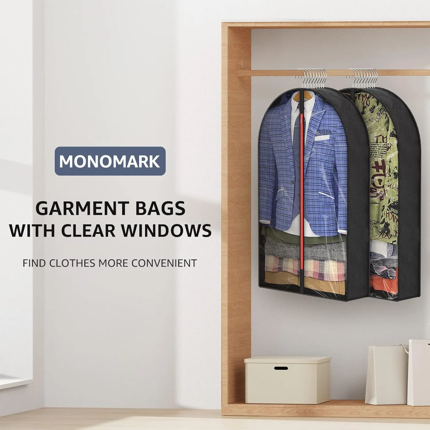 6.5" Gussetes Garment Bags for Hanging Clothes Storage, 40" Suit Cover Bags for Closet Travel (Set of 6), Clear Hanging Clothes Storage with Zipper for Clothing
