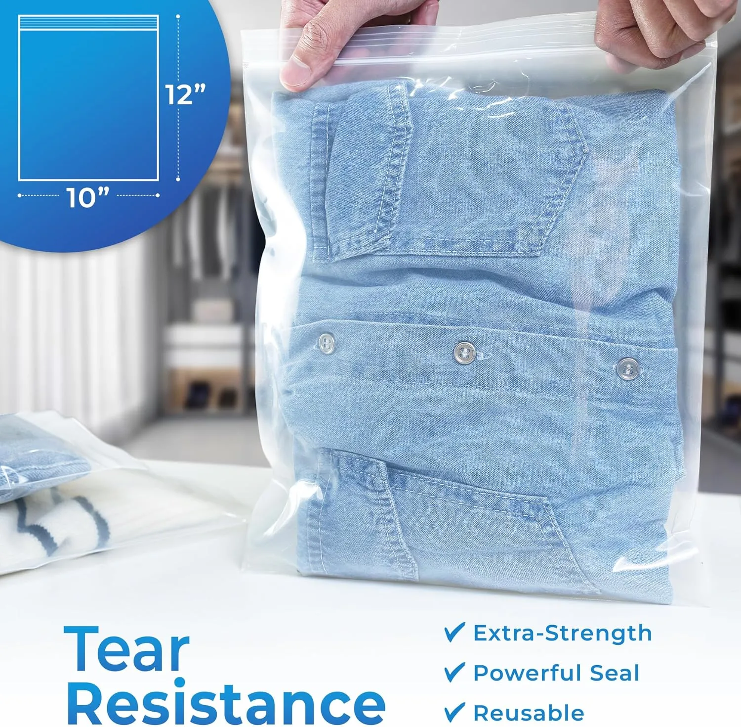 8mil Thick Zipper Bags 10x12 inches, 8 Mil Heavy Duty Save Storage Bag, Large Plastic Zip Top Bag, Reusable Poly Bag, Zip Top Bags for Clothes Cosmetic Vegetables Picture Frame (PACK 25)