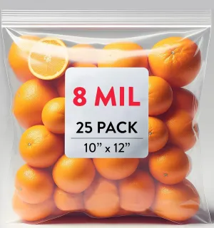 8mil Thick Zipper Bags 10x12 inches, 8 Mil Heavy Duty Save Storage Bag, Large Plastic Zip Top Bag, Reusable Poly Bag, Zip Top Bags for Clothes Cosmetic Vegetables Picture Frame (PACK 25)