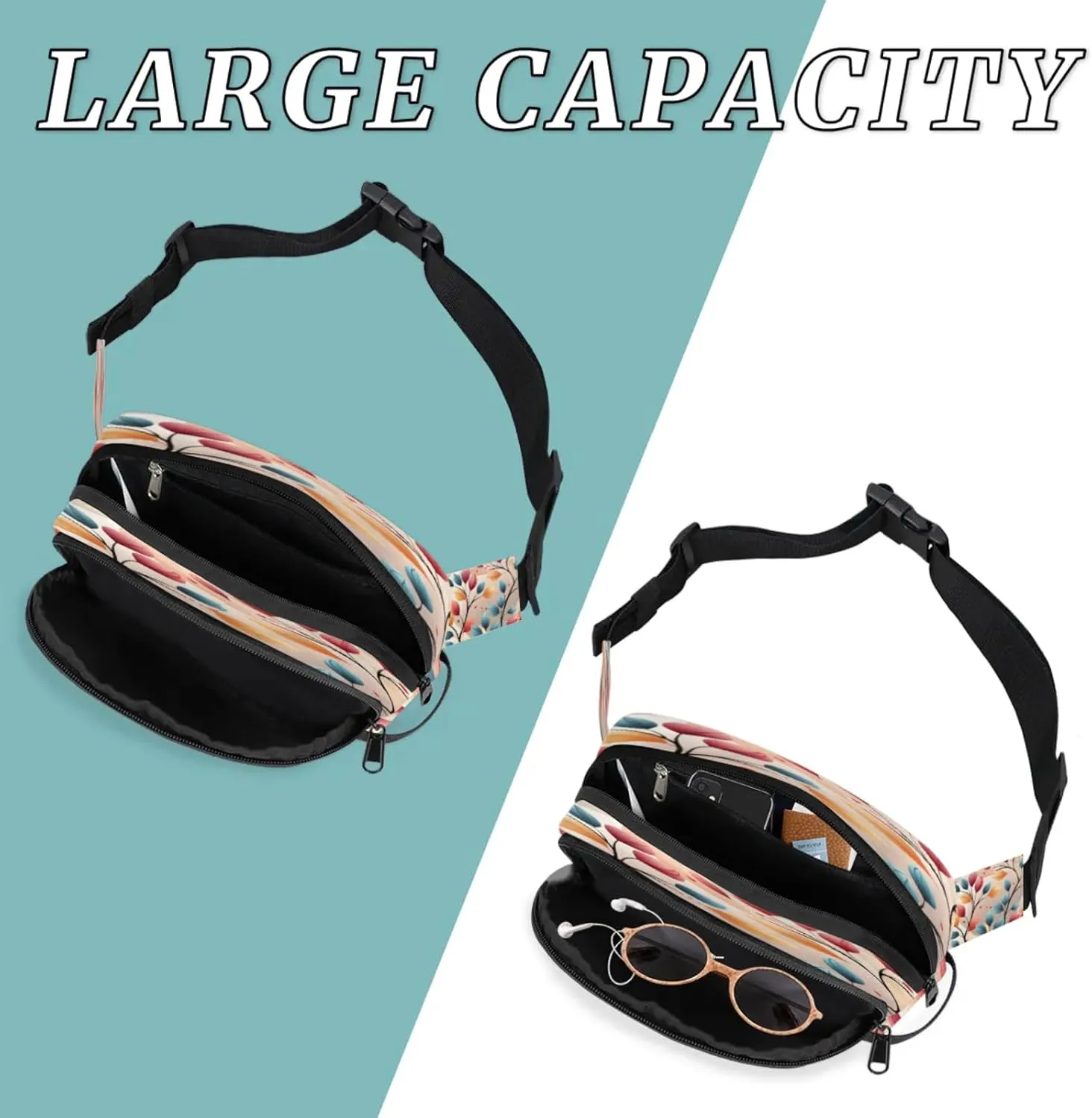 Abstract Leaf Art Waterproof Unisex Square Fanny Pack, Adjustable Waist Bag with Pockets, Sturdy Lightweight Crossbody Bag for Travel, Running, Hiking (9x6.1x2.5 Inches)