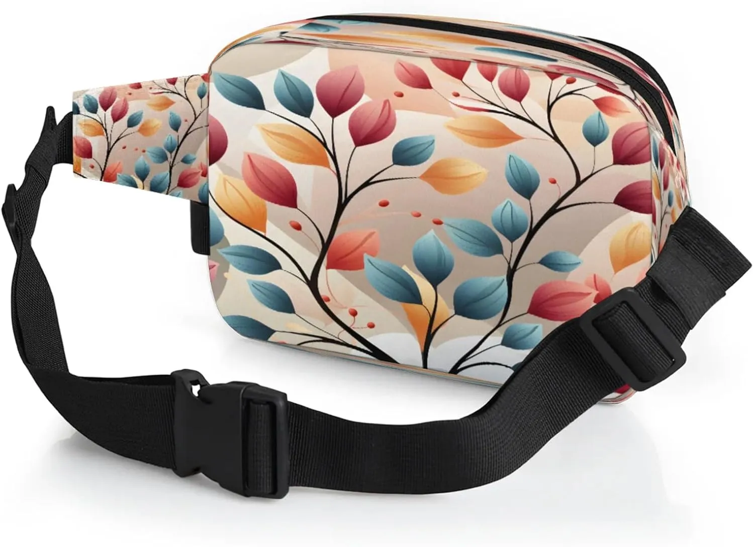Abstract Leaf Art Waterproof Unisex Square Fanny Pack, Adjustable Waist Bag with Pockets, Sturdy Lightweight Crossbody Bag for Travel, Running, Hiking (9x6.1x2.5 Inches)