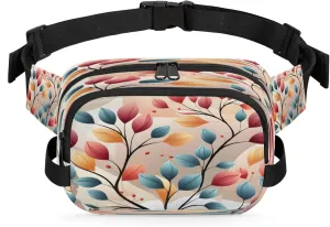 Abstract Leaf Art Waterproof Unisex Square Fanny Pack, Adjustable Waist Bag with Pockets, Sturdy Lightweight Crossbody Bag for Travel, Running, Hiking (9x6.1x2.5 Inches)