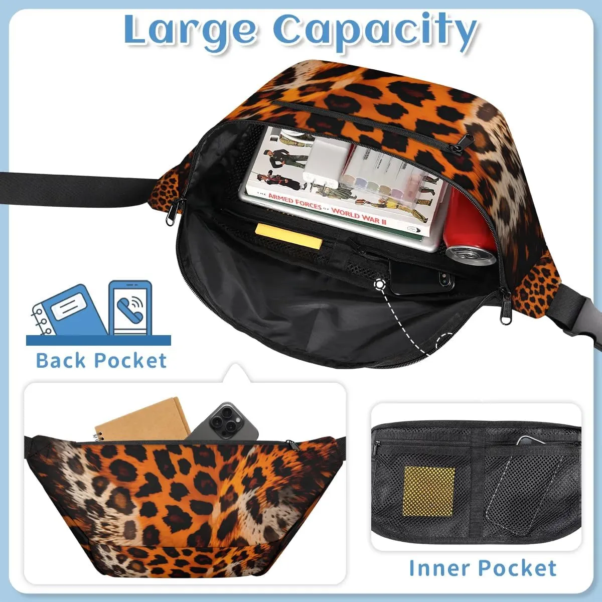 Abstract Leopard Print Sling Bag Crossbody Backpack Chest Daypack for Women Sport Travel Hiking Casual Bag Multipurpose Waist Pack With Zipper Closure Adjustable Strap Shoulder Bag