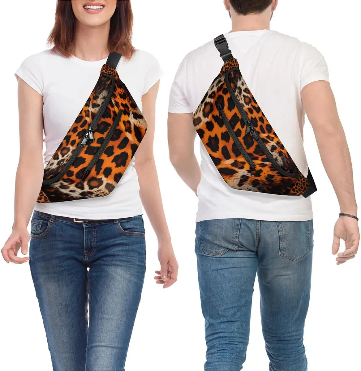 Abstract Leopard Print Sling Bag Crossbody Backpack Chest Daypack for Women Sport Travel Hiking Casual Bag Multipurpose Waist Pack With Zipper Closure Adjustable Strap Shoulder Bag