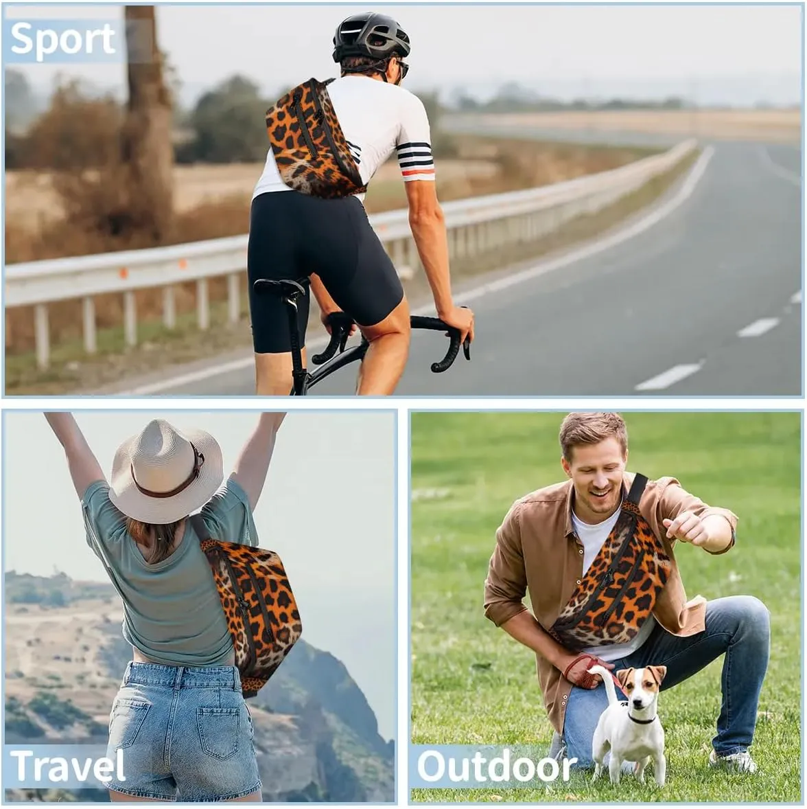 Abstract Leopard Print Sling Bag Crossbody Backpack Chest Daypack for Women Sport Travel Hiking Casual Bag Multipurpose Waist Pack With Zipper Closure Adjustable Strap Shoulder Bag