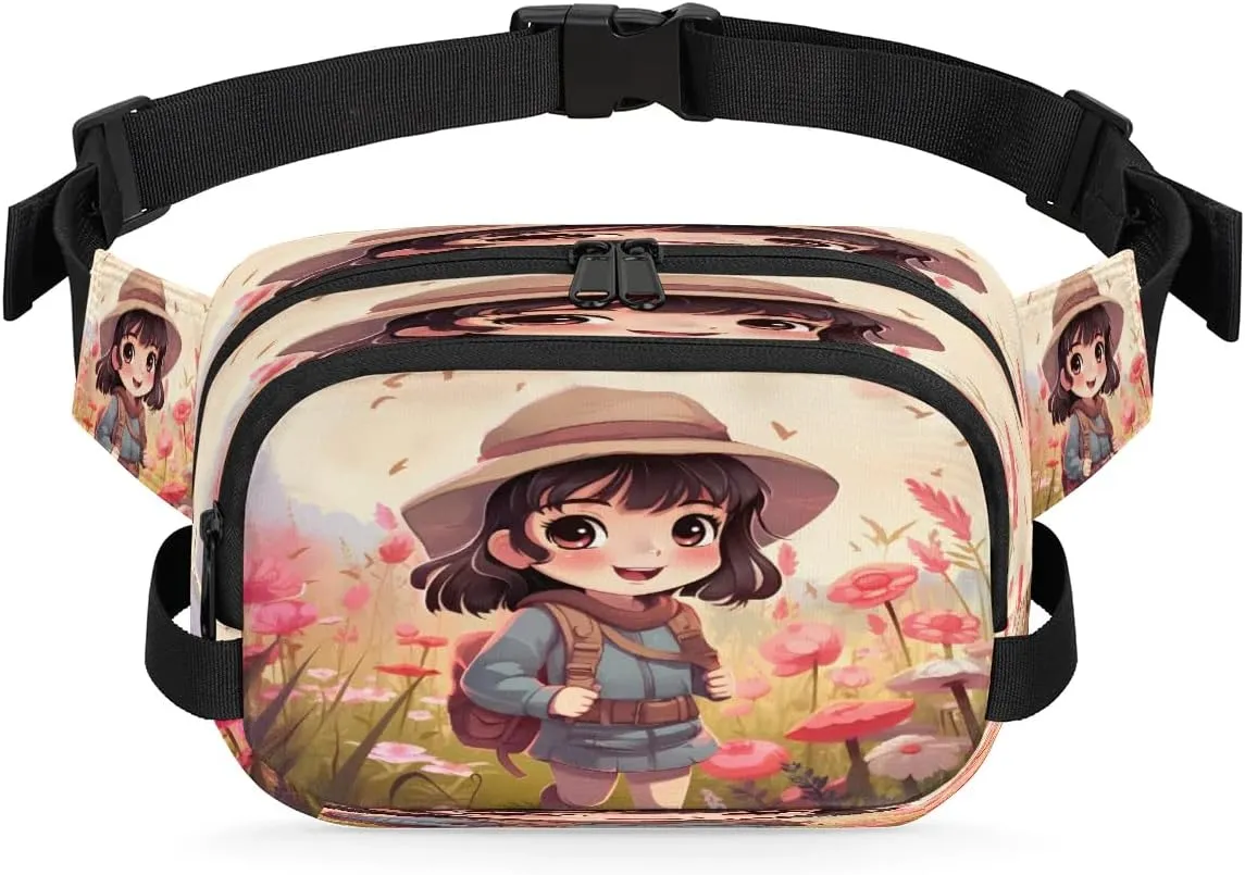 Adventure Girl Men's and Women's Waist Pack Crossbody Cartoon Girl Waist Pack Running Strap, Adjustable Shoulder Strap - For Hiking and Running Exercise Fitness