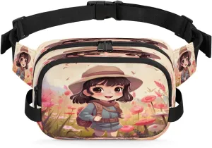 Adventure Girl Men's and Women's Waist Pack Crossbody Cartoon Girl Waist Pack Running Strap, Adjustable Shoulder Strap - For Hiking and Running Exercise Fitness