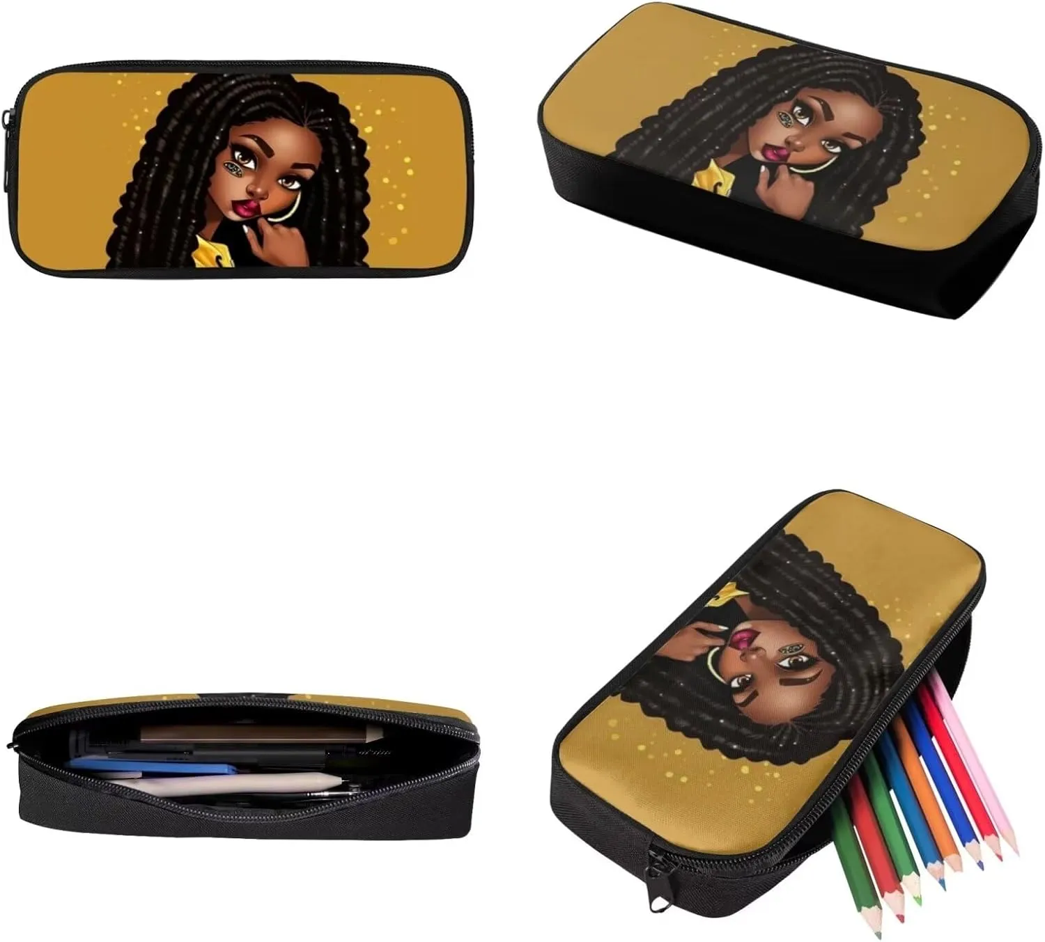African Girl Backpack for School Lunch Box Kids Bookbag Girls School Bags Magic Afro Women Print Backpack Lunchbag Pencil Case for Kids Elementary