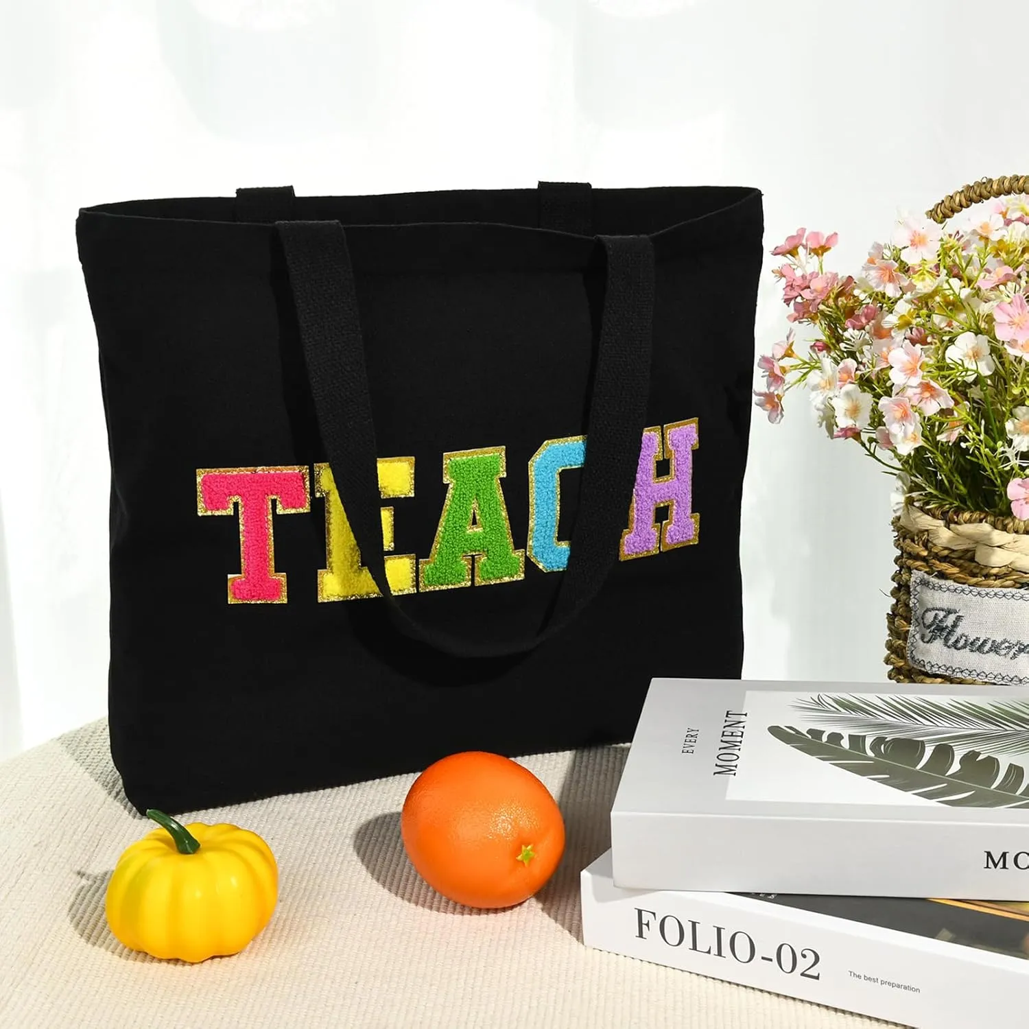 Aileam Teacher Tote - Canvas Bag with Zipper Pocket, Reusable Grocery Shopping & Travel Beach Bag