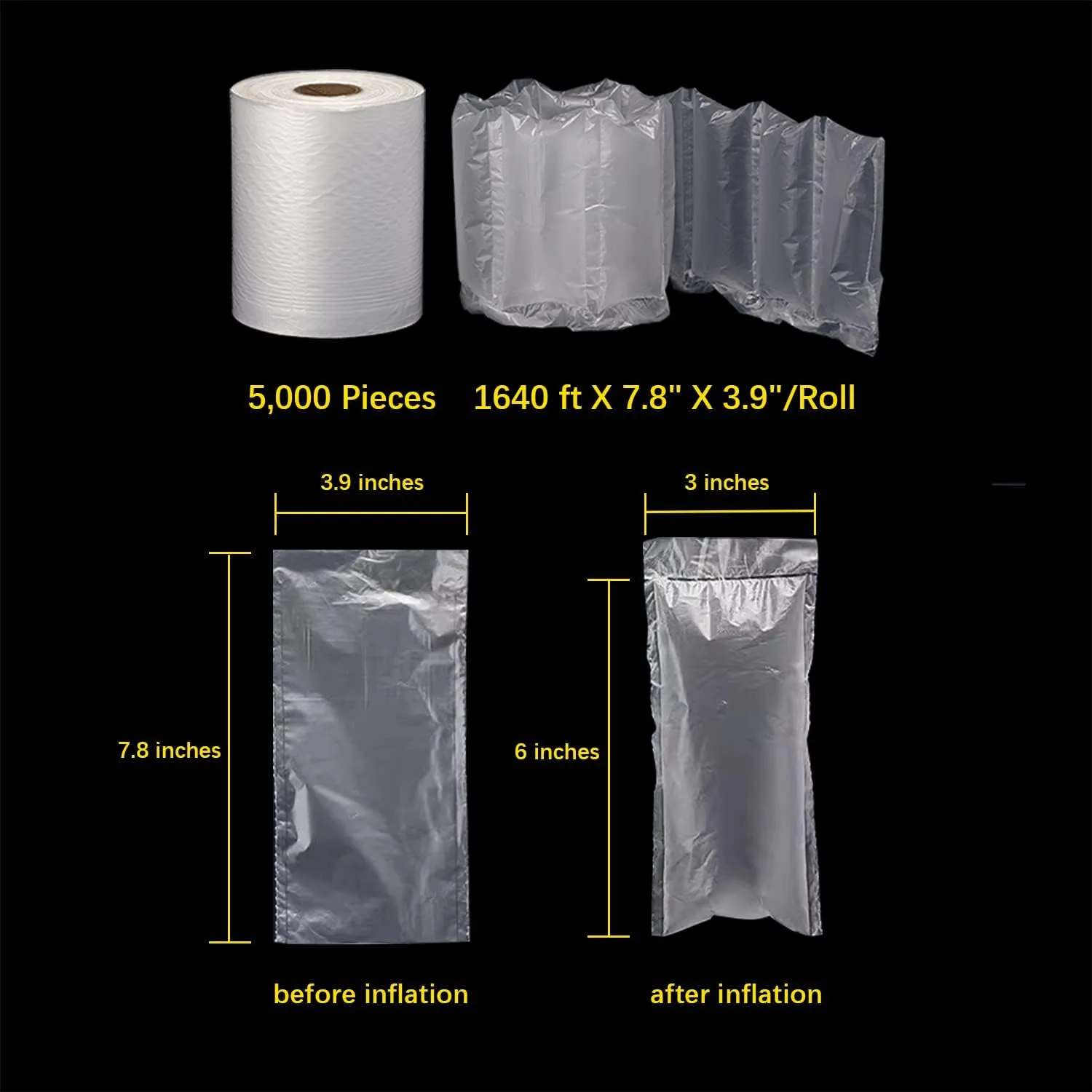 Air Pillow Cushion Film PK001, Air Bubble Void Filling Bags 1640 ft X 7.8 in X 3.9 in per Roll 5,000 Inflatable Packaging Air Pillows Bag, Working with T8/T30 Air Cushion Machine