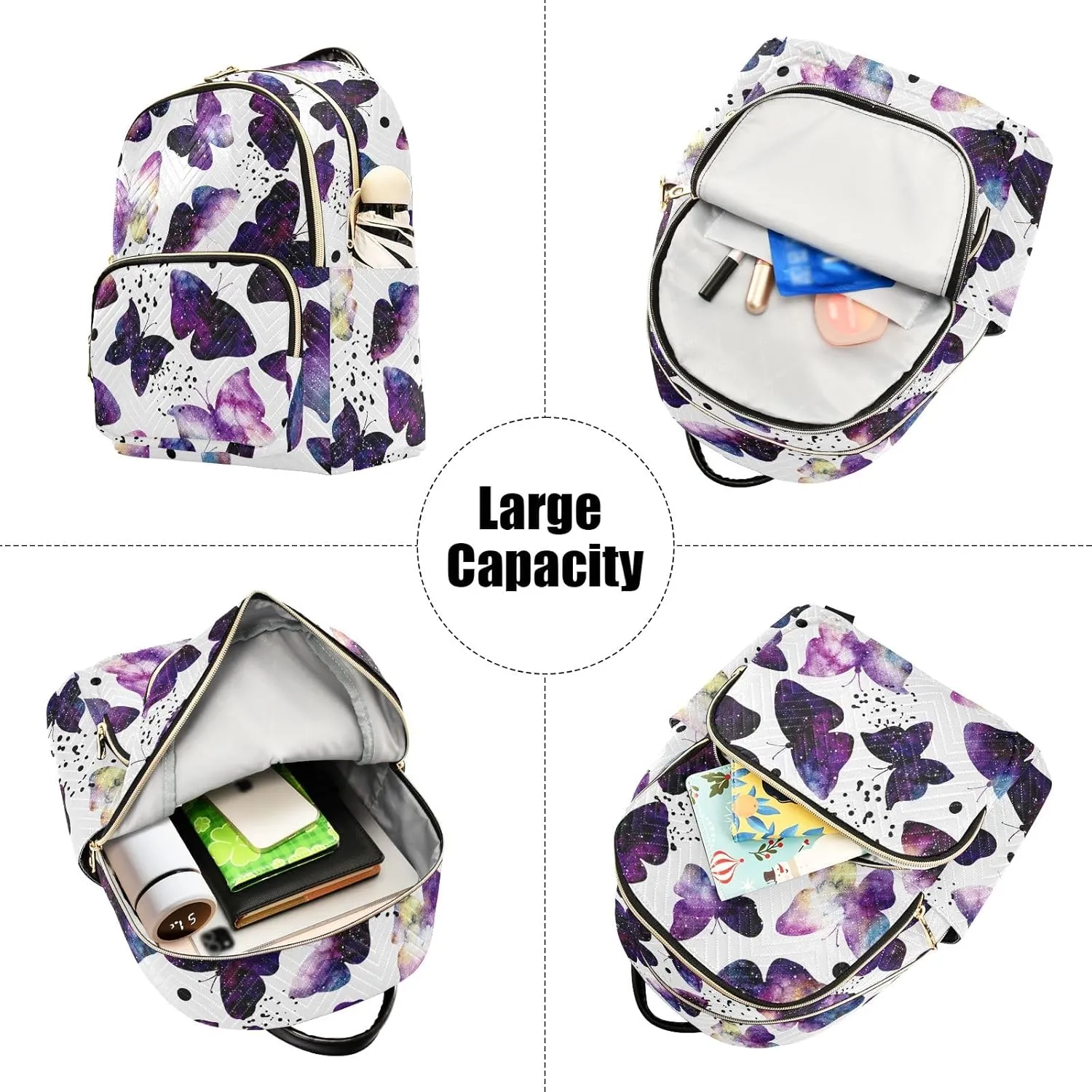 ALAZA Mini Backpack Purse for Women Lightweight Girls Small Size Butterflies Watercolor Galaxy School Teens College Traveling
