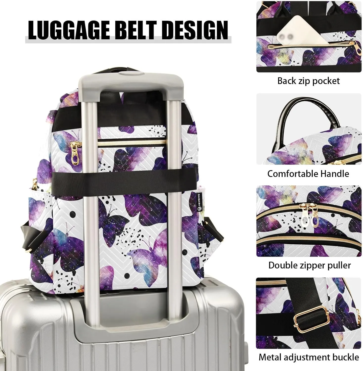 ALAZA Mini Backpack Purse for Women Lightweight Girls Small Size Butterflies Watercolor Galaxy School Teens College Traveling