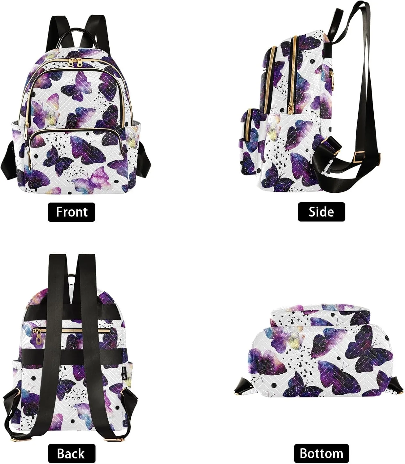 ALAZA Mini Backpack Purse for Women Lightweight Girls Small Size Butterflies Watercolor Galaxy School Teens College Traveling
