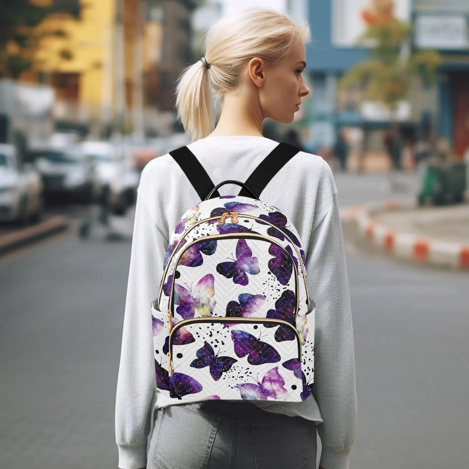 ALAZA Mini Backpack Purse for Women Lightweight Girls Small Size Butterflies Watercolor Galaxy School Teens College Traveling