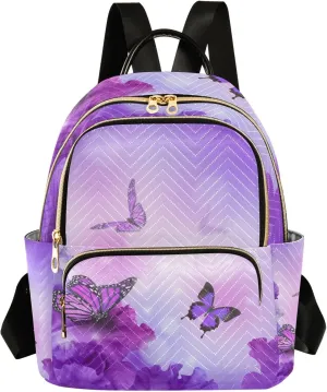 ALAZA Mini Backpack Purse for Women Lightweight Girls Small Size Butterfly Purple Flower School Teens College Traveling