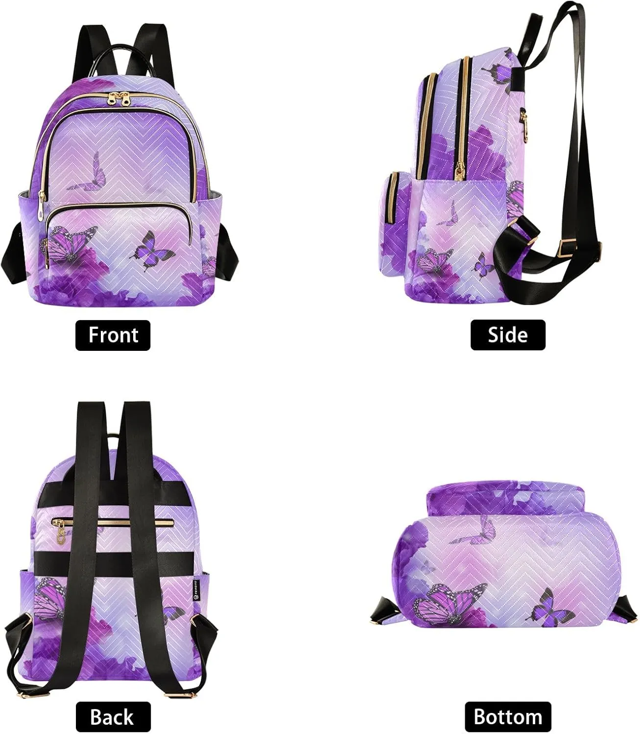 ALAZA Mini Backpack Purse for Women Lightweight Girls Small Size Butterfly Purple Flower School Teens College Traveling