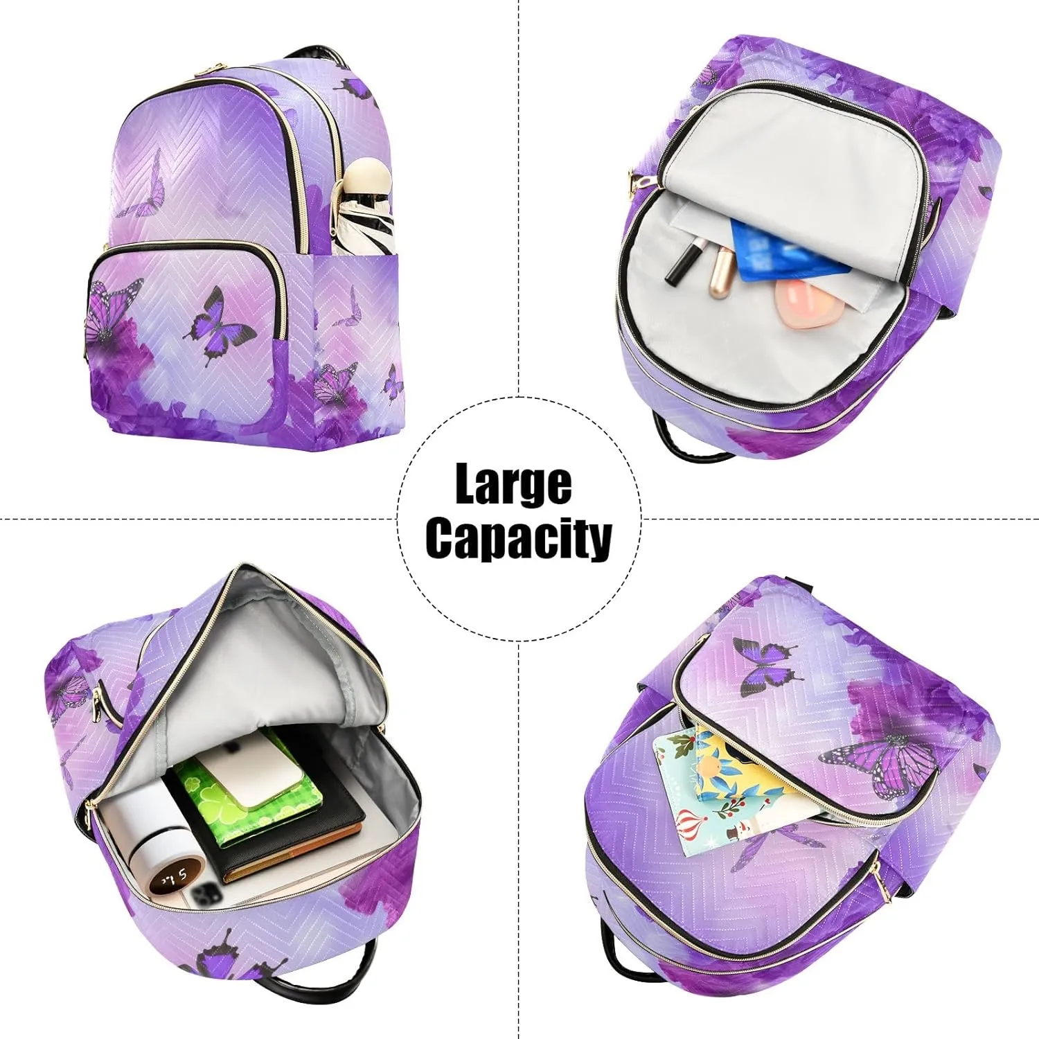 ALAZA Mini Backpack Purse for Women Lightweight Girls Small Size Butterfly Purple Flower School Teens College Traveling