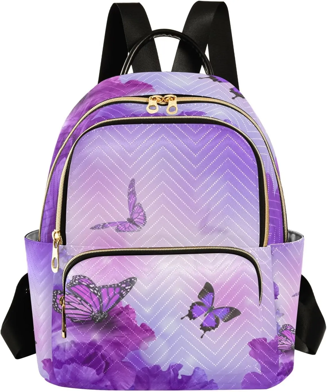 ALAZA Mini Backpack Purse for Women Lightweight Girls Small Size Butterfly Purple Flower School Teens College Traveling