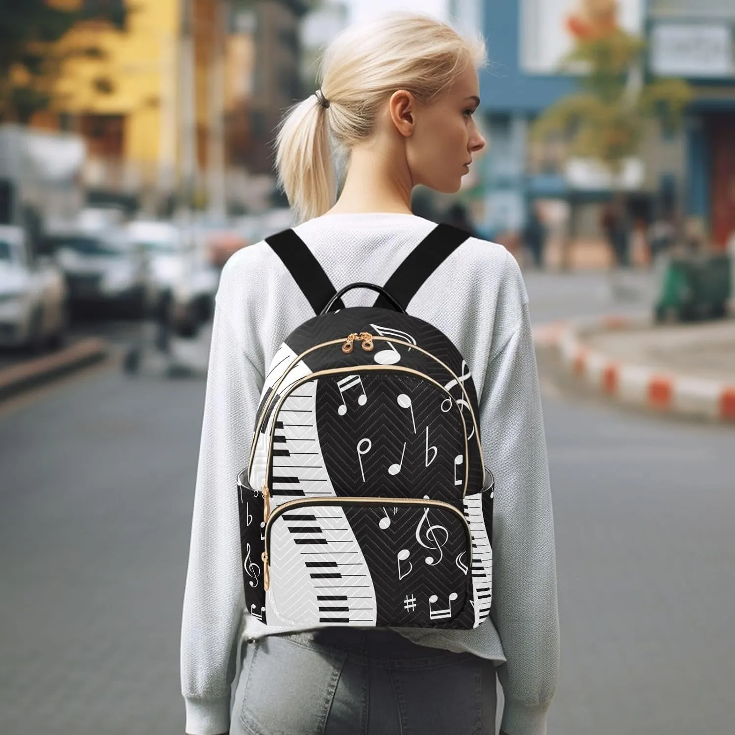 ALAZA Mini Backpack Purse for Women Lightweight Girls Small Size Music Note Piano School Teens College Traveling