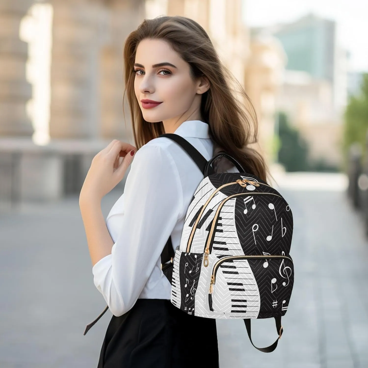 ALAZA Mini Backpack Purse for Women Lightweight Girls Small Size Music Note Piano School Teens College Traveling