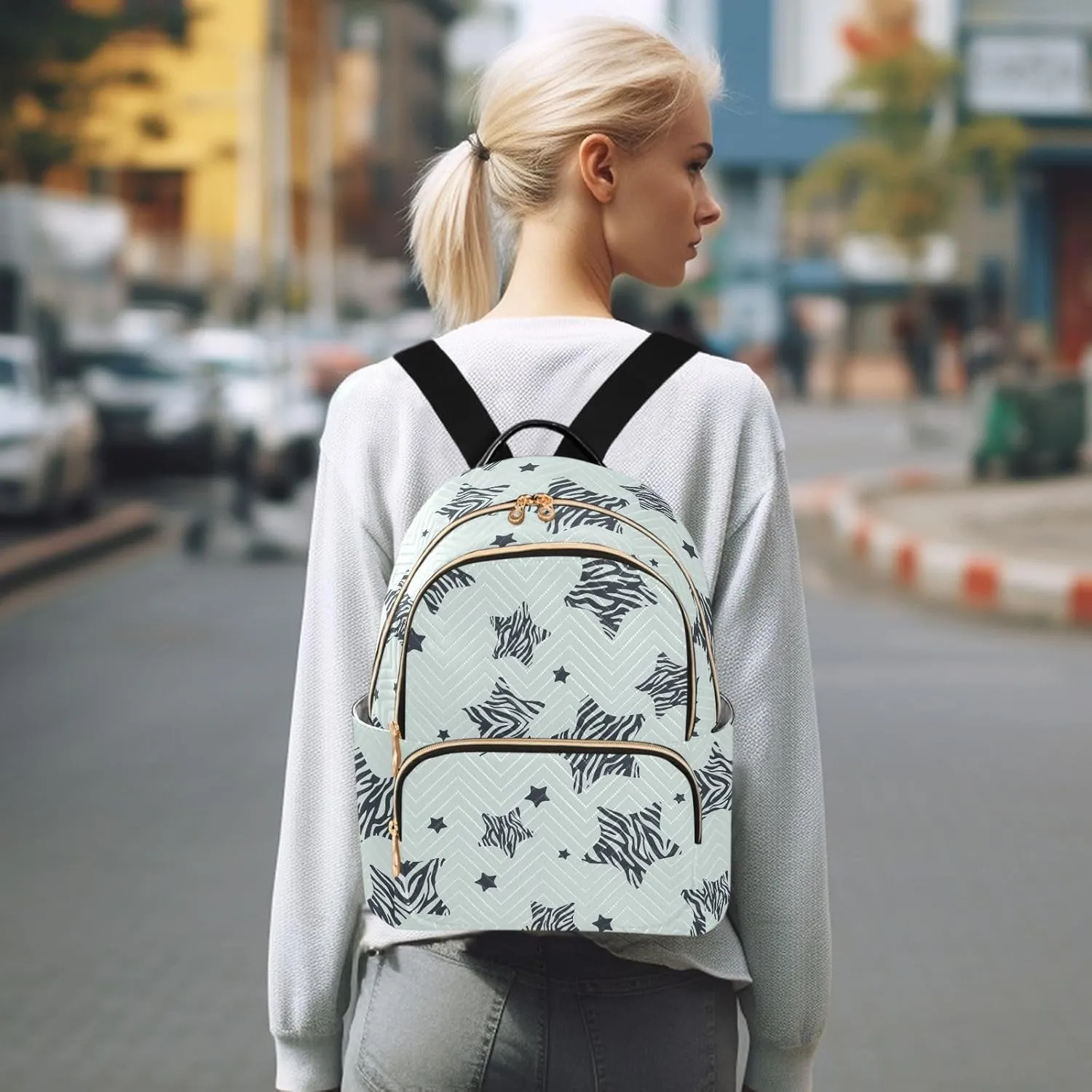 ALAZA Mini Backpack Purse for Women Lightweight Girls Small Size Zebra Stripe Star School Teens College Traveling