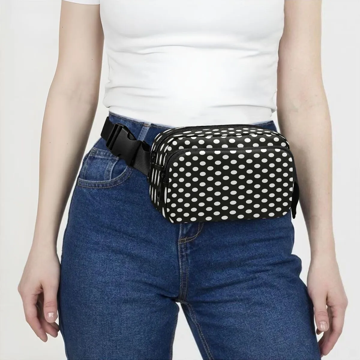 ALAZA Polka Dot Black White Waist Packs Spot Belt Bag Crossbody Bag Fanny Pack Pouch for Men Women Hiking Running Cycling Traveling