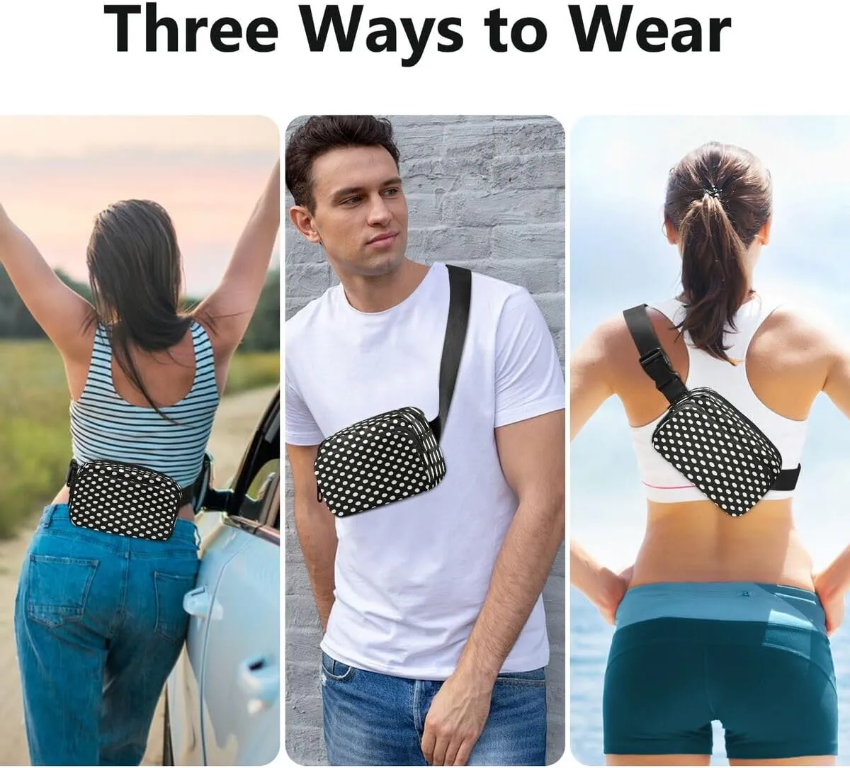 ALAZA Polka Dot Black White Waist Packs Spot Belt Bag Crossbody Bag Fanny Pack Pouch for Men Women Hiking Running Cycling Traveling