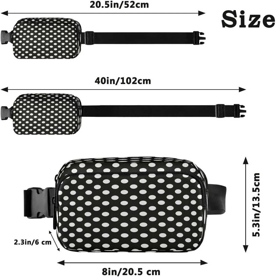 ALAZA Polka Dot Black White Waist Packs Spot Belt Bag Crossbody Bag Fanny Pack Pouch for Men Women Hiking Running Cycling Traveling