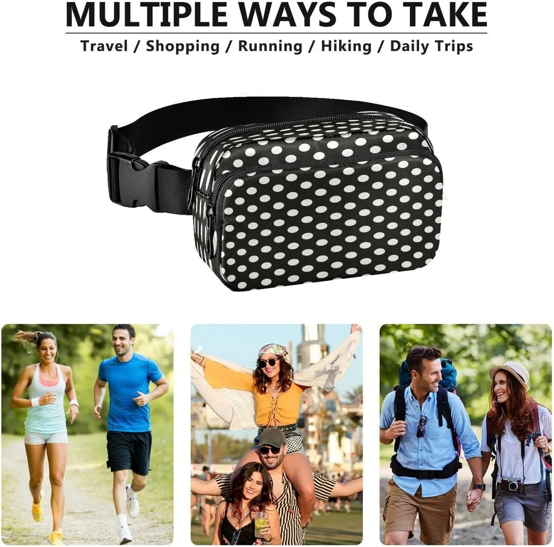 ALAZA Polka Dot Black White Waist Packs Spot Belt Bag Crossbody Bag Fanny Pack Pouch for Men Women Hiking Running Cycling Traveling